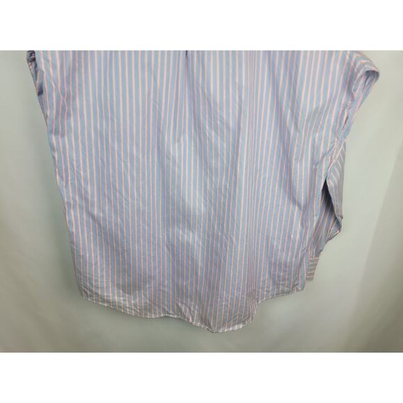 Lands End Mens Super Fine 2-Ply Yarn Striped Pink Blue Button Up Size 17/37 Tall - Picture 10 of 13